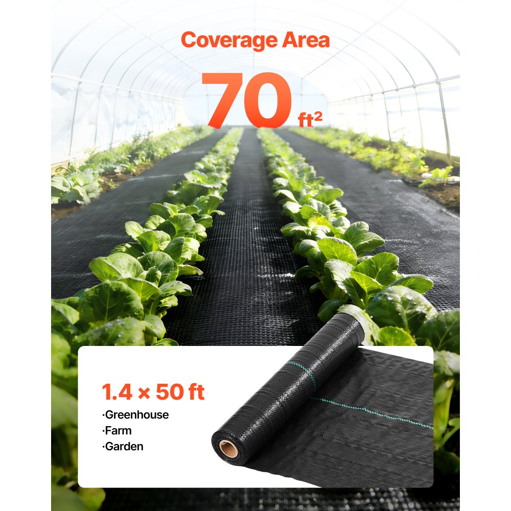 VEVOR Weed Barrier Fabric Heavy Duty, 1.4x50FT 3.2oz Landscape Fabric, Woven Weed Blocker Fabrics, Garden Fabrics Weeds