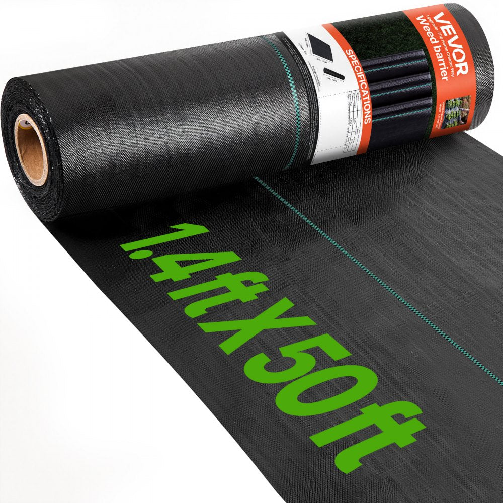 VEVOR Weed Barrier Fabric Heavy Duty, 1.4x50FT 3.2oz Landscape Fabric, Woven Weed Blocker Fabrics, Garden Fabrics Weeds