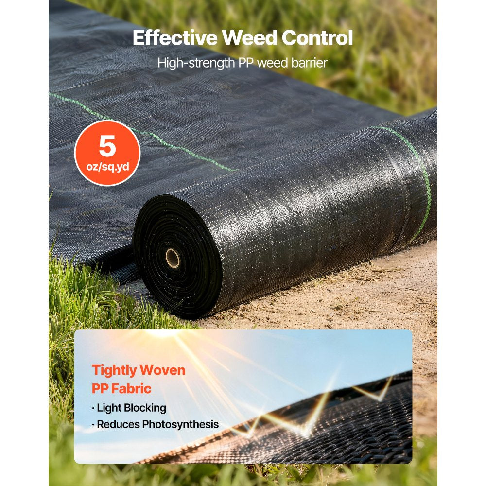 VEVOR Weed Barrier Fabric Heavy Duty, 3x100FT 5oz Landscape Fabric, Woven Weed Blocker Fabrics, Garden Fabrics Weeds
