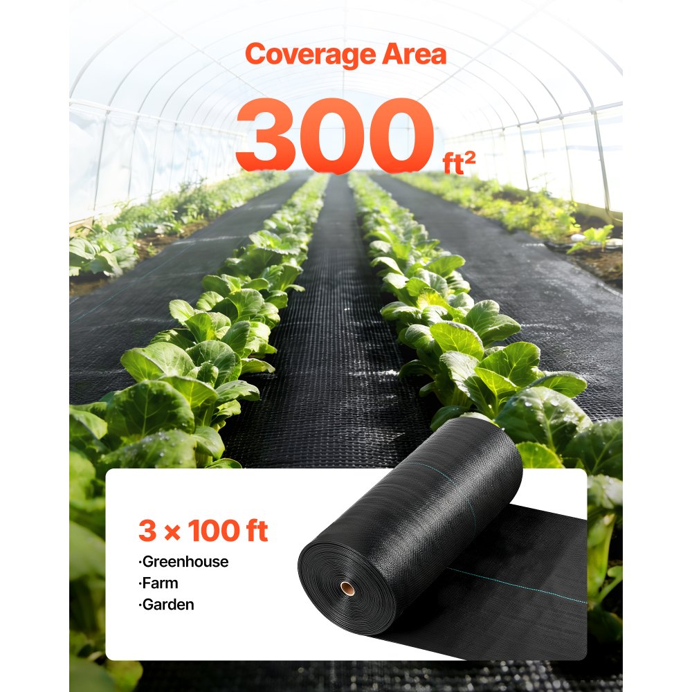 VEVOR Weed Barrier Fabric Heavy Duty, 3x100FT 5oz Landscape Fabric, Woven Weed Blocker Fabrics, Garden Fabrics Weeds