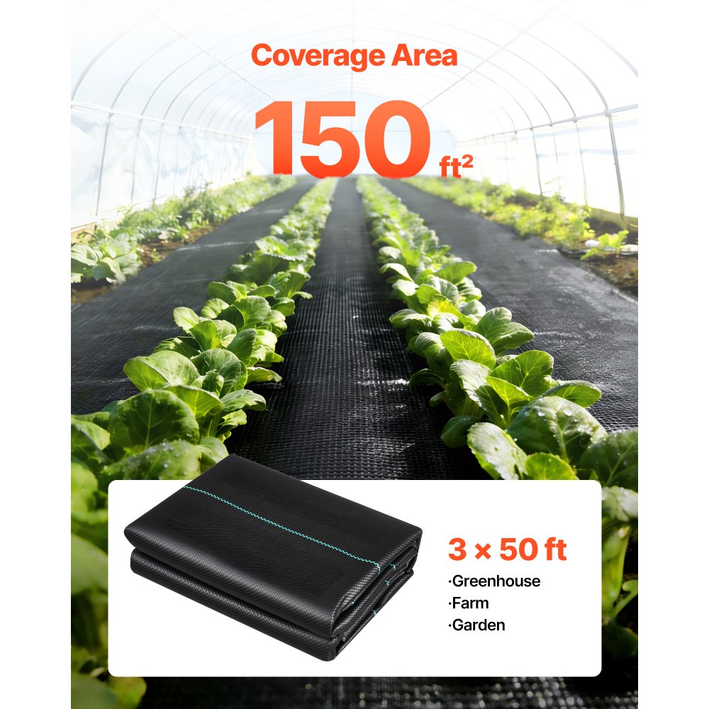 VEVOR Weed Barrier Fabric Heavy Duty, 2 Packs 3x50FT 3.2oz Weed Blocker Fabric, Woven Landscape Fabrics, Garden Fabrics