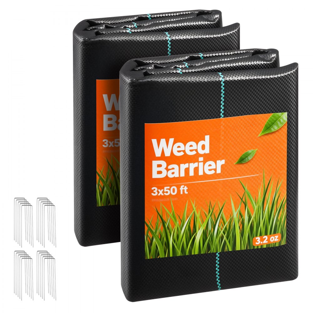 VEVOR Weed Barrier Fabric Heavy Duty, 2 Packs 3x50FT 3.2oz Weed Blocker Fabric, Woven Landscape Fabrics, Garden Fabrics