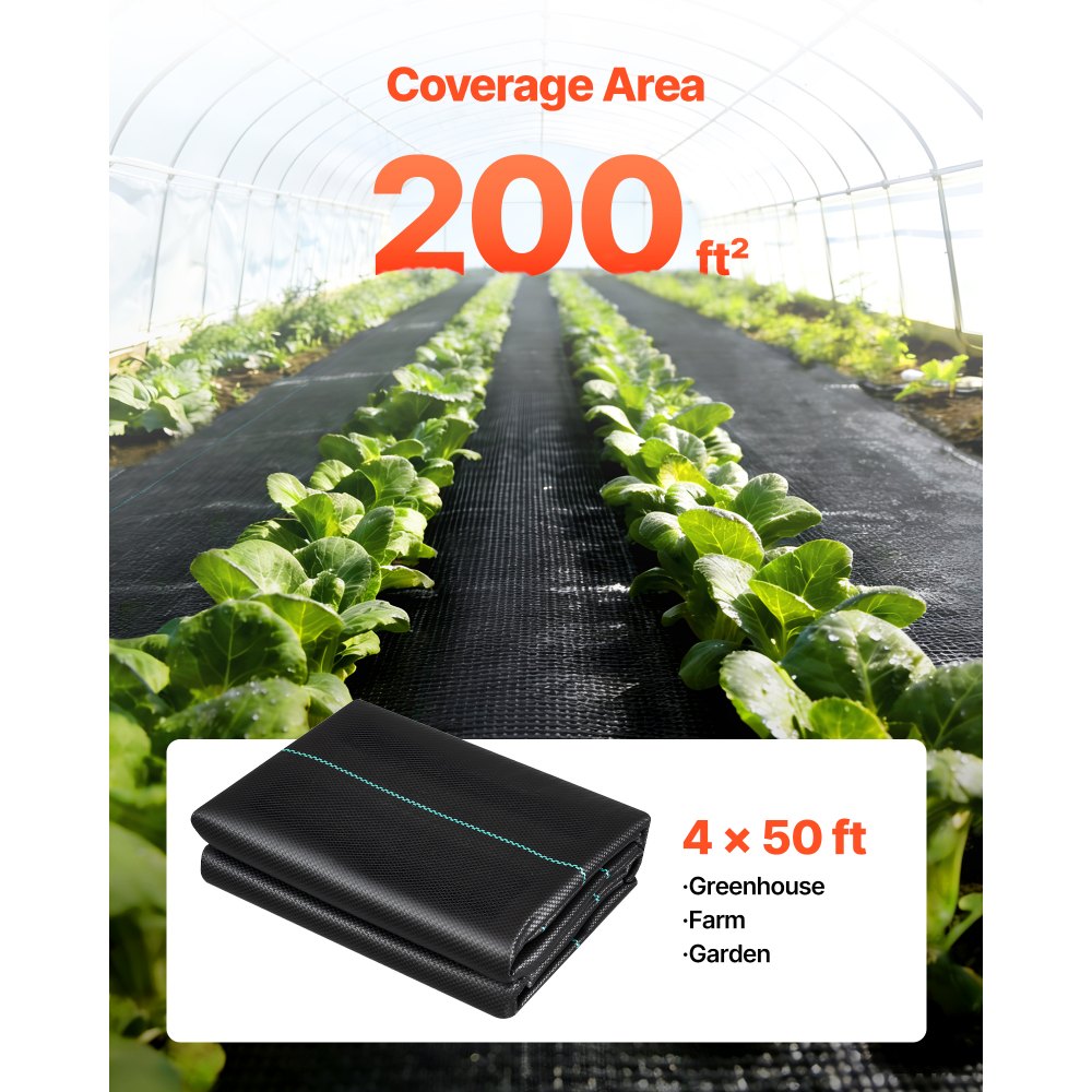 VEVOR Weed Barrier Fabric Heavy Duty, 2 Packs 4x50FT 3.2oz Weed Blocker Fabric, Woven Landscape Fabrics, Garden Fabrics
