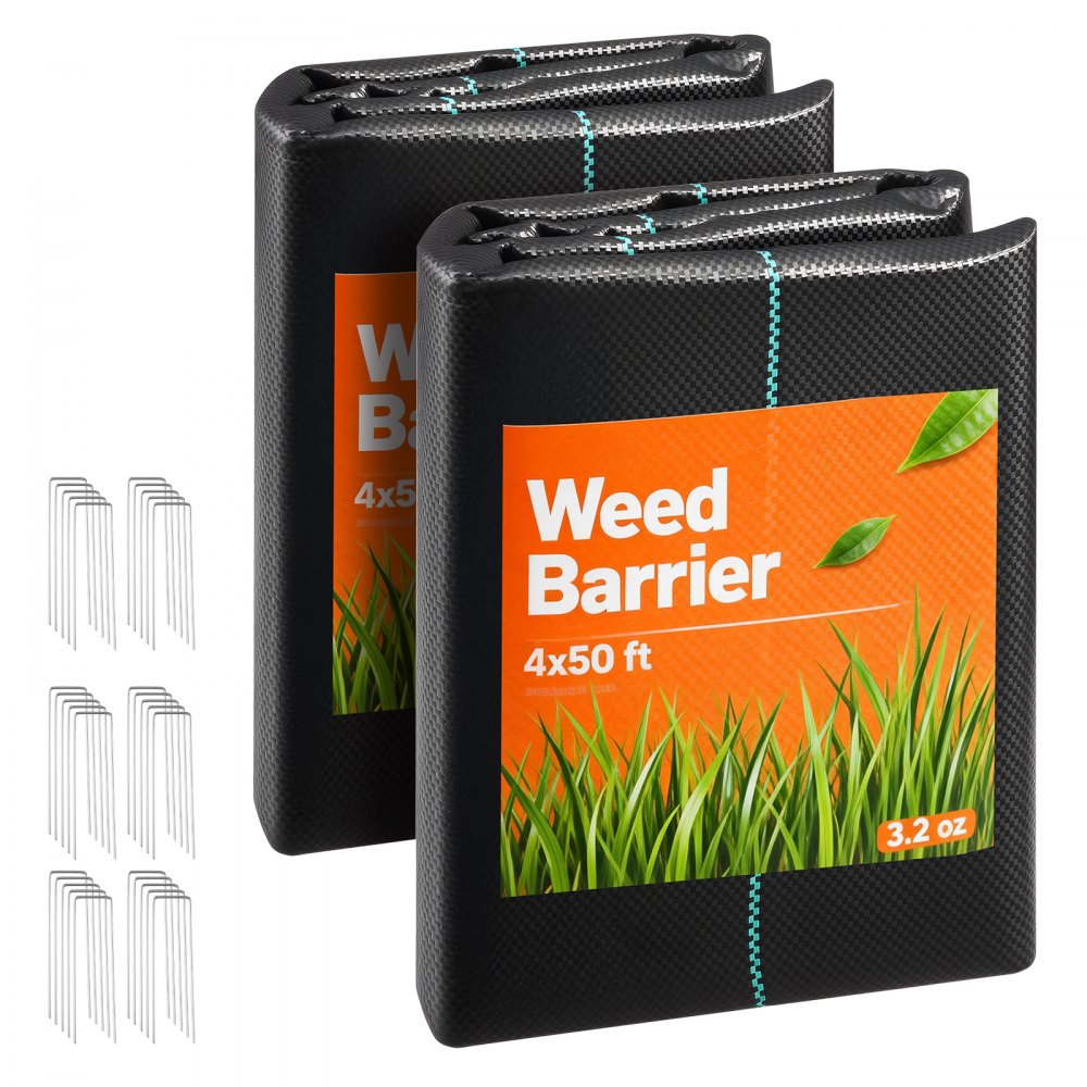 VEVOR Weed Barrier Fabric Heavy Duty, 2 Packs 4x50FT 3.2oz Weed Blocker Fabric, Woven Landscape Fabrics, Garden Fabrics