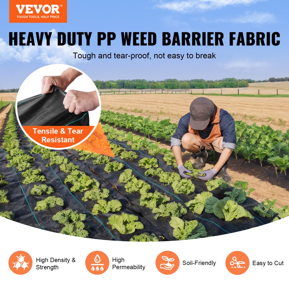 VEVOR 5FTx250FT Premium Heavy Duty Weed Barrier Landscape Fabric, 5OZ Woven Geotextile Fabric Under Gravel, High