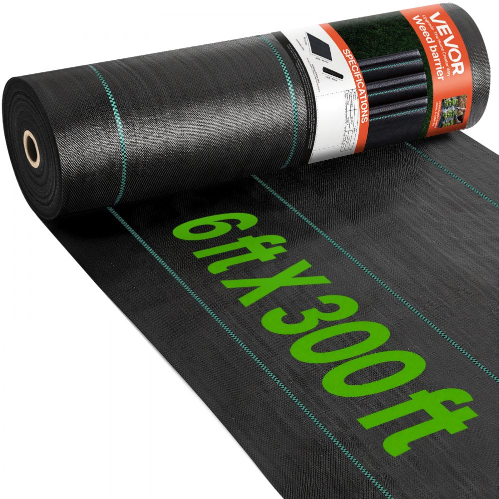 VEVOR Weed Barrier Landscape Fabric, 6*300FT Heavy Duty Garden Weed Fabric, Woven PP Weed Control Fabric, Driveway