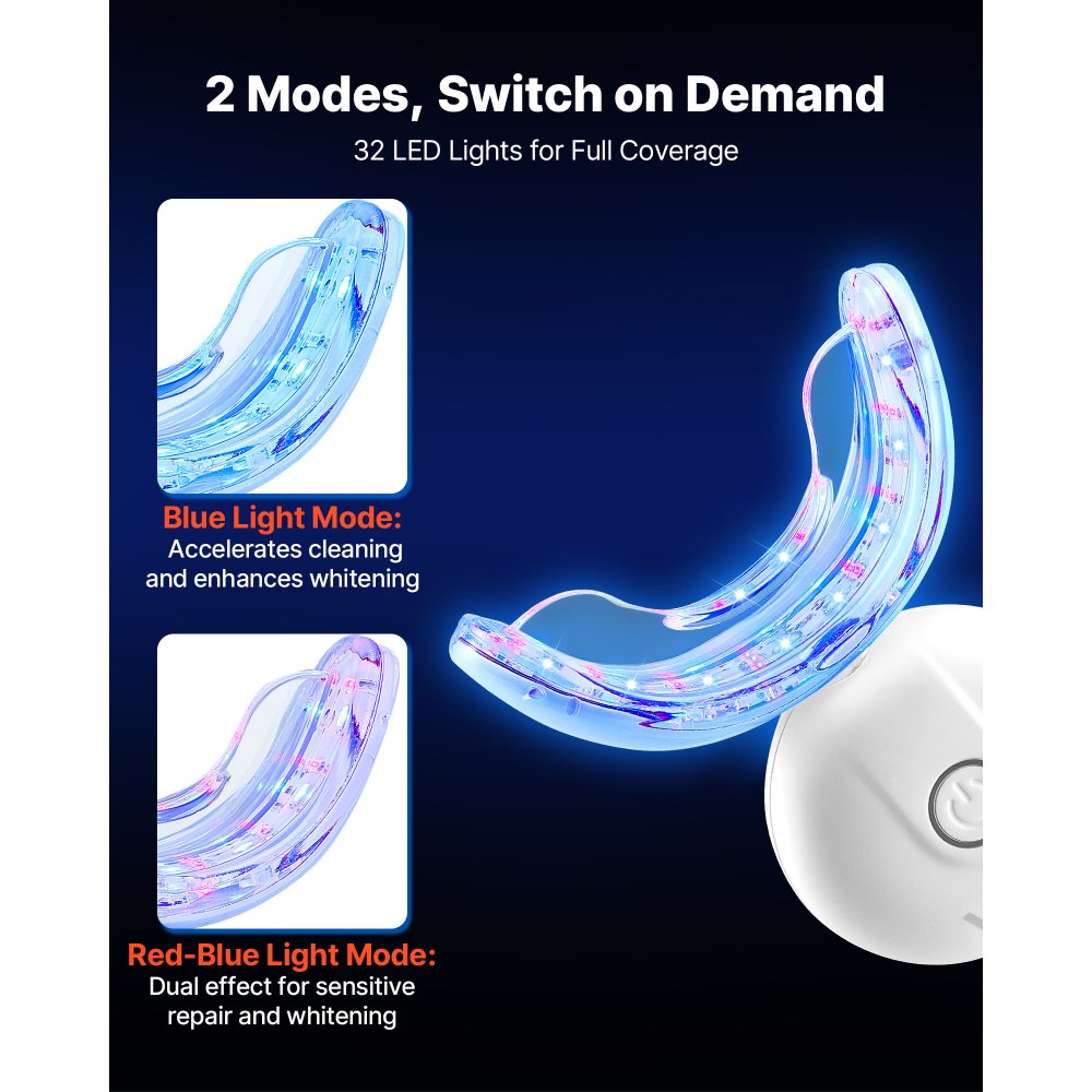 VEVOR Teeth Whitening Kit with LED Light, 32 LED Accelerator Lights, Whitening Gel Syringe, Desensitizing Gel, and