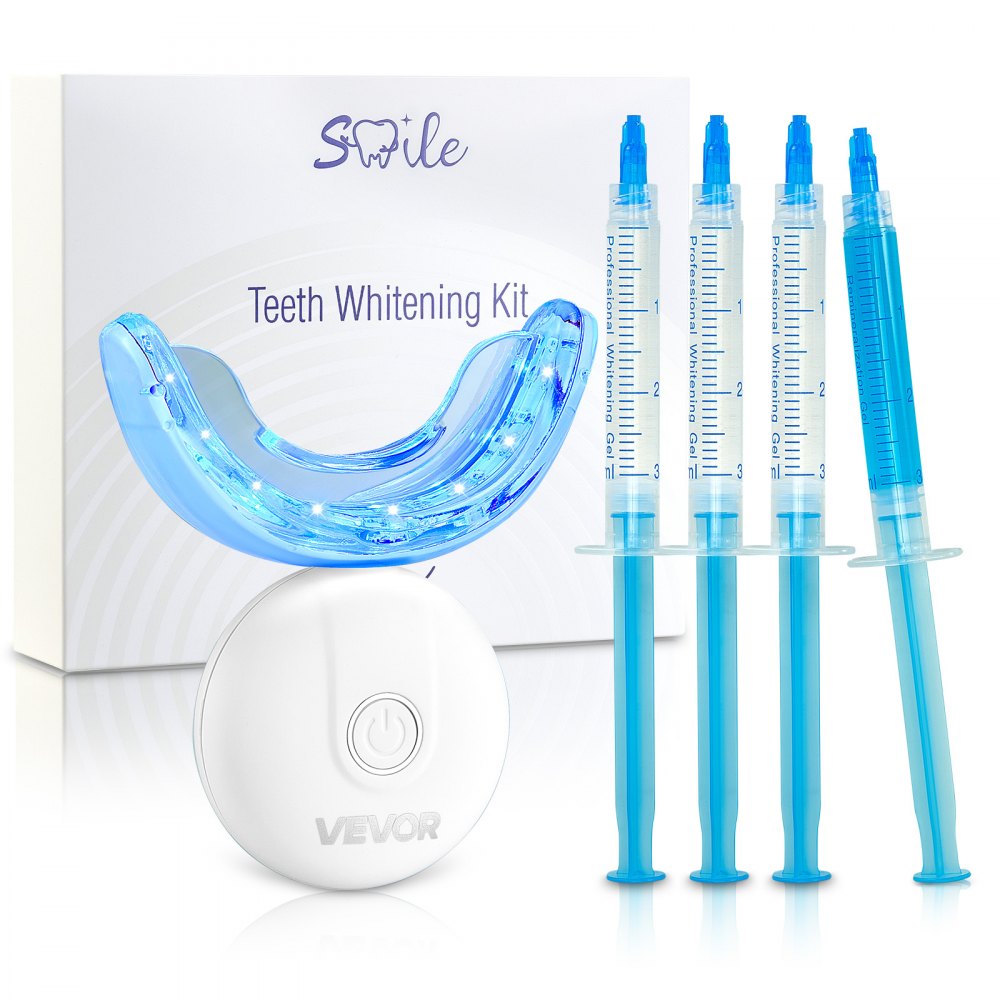 VEVOR Teeth Whitening Kit with LED Light, 32 LED Accelerator Lights, Whitening Gel Syringe, Desensitizing Gel, and
