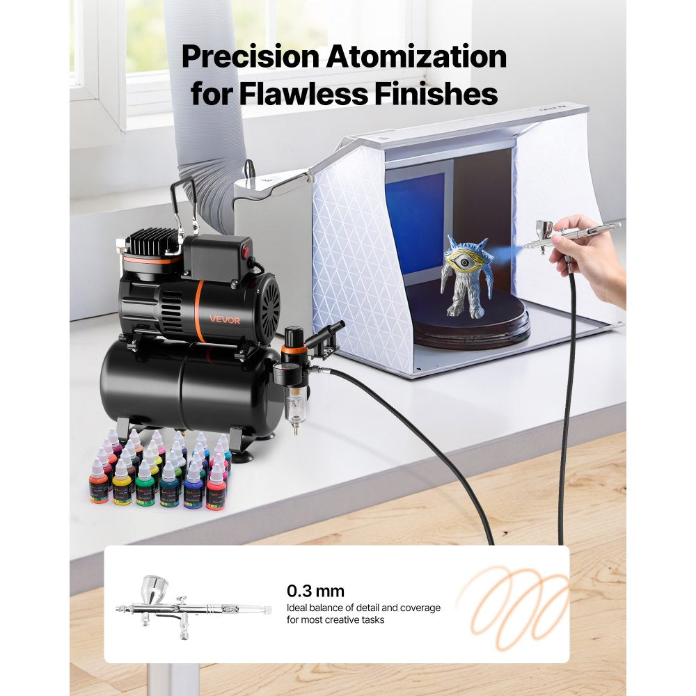 VEVOR Airbrush Kit, 1/6 HP, Air Brush Kit with Air Compressor and Tank, 1 Dual-Action Professional Airbrush with 1 Tip