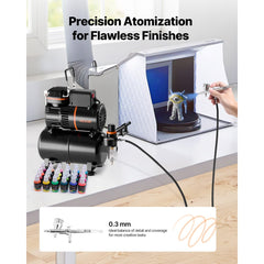 VEVOR Airbrush Kit, 1/6 HP, Air Brush Kit with Air Compressor and Tank, 1 Dual-Action Professional Airbrush with 1 Tip