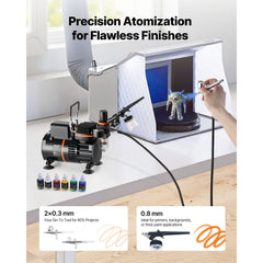 VEVOR Airbrush Kit, 1/6 HP, Air Brush Kit with Air Compressor, 3 Dual-Action Professional Airbrushes with 3 Tips, Hose