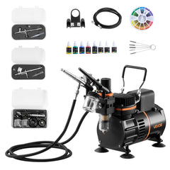VEVOR Airbrush Kit, 1/6 HP, Air Brush Kit with Air Compressor, 3 Dual-Action Professional Airbrushes with 3 Tips, Hose