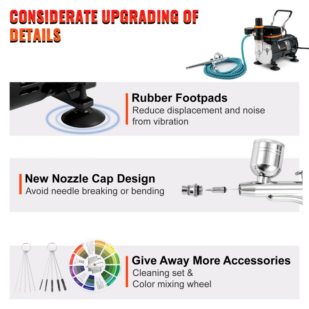 VEVOR Airbrush Ensemble, Expert Airbrush Kit with Compressor, Multi-Use Dual-Action Gravity Feed Airbrush System for