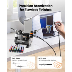 VEVOR Airbrush Kit, 1/6 HP, Air Brush Kit with Air Compressor, 3 Dual-Action Professional Airbrushes with 3 Tips, Hose