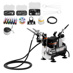 VEVOR Airbrush Kit, 1/6 HP, Air Brush Kit with Air Compressor, 3 Dual-Action Professional Airbrushes with 3 Tips, Hose