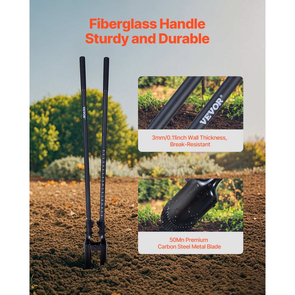 VEVOR Post Hole Digger, Heavy Duty Post Hole Digger with Fiberglass Handle, Manual Hole Digger with Scale Markings and