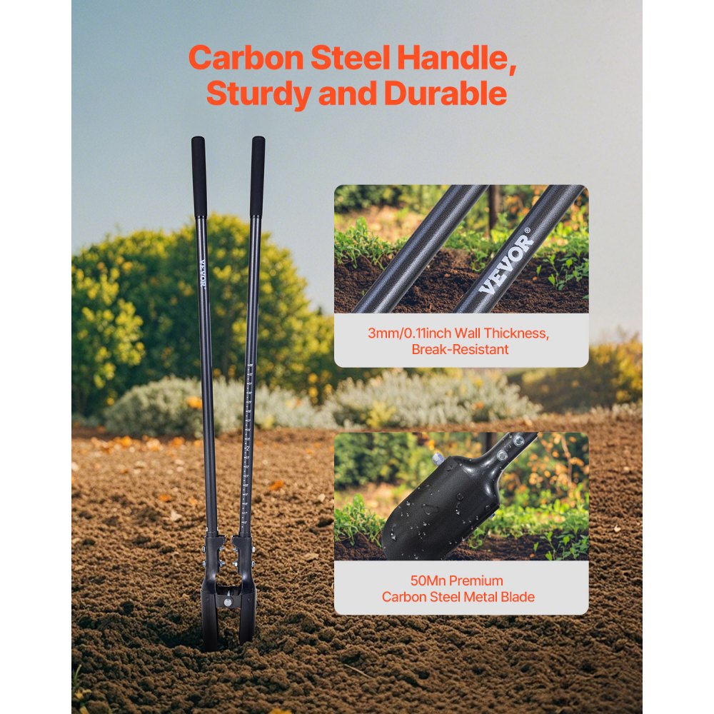 VEVOR Post Hole Digger, Heavy Duty Post Hole Digger with Carbon Steel Handle, Manual Hole Digger with Scale Markings