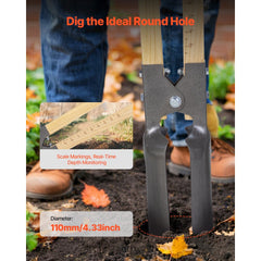 VEVOR Post Hole Digger, Heavy Duty Post Hole Digger with Wood Handle, Manual Hole Digger with Scale Markings and Metal