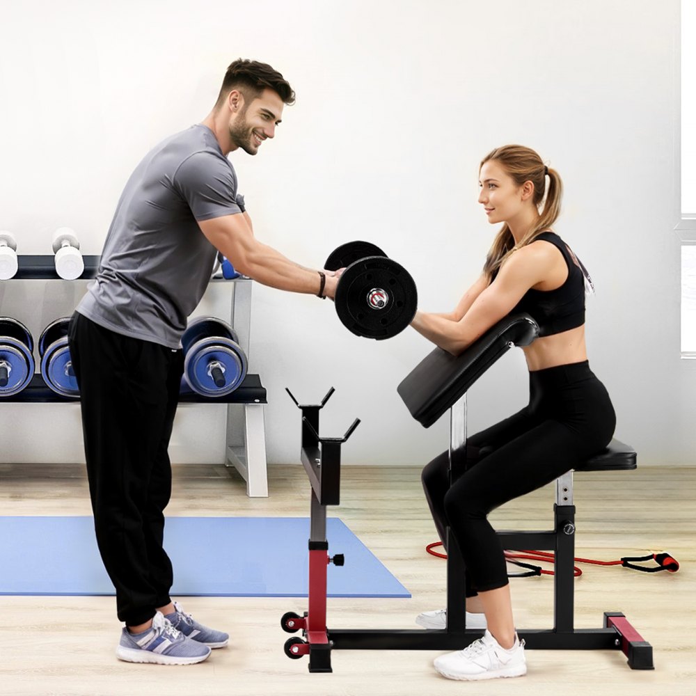 VEVOR Preacher Curl Bench, Strength Training Biceps Machine, Max load 440 LBS Home Gym Equipment, Seated Arm Isolated