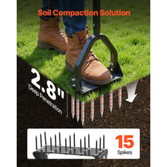VEVOR Lawn Aerator, 9.2 in Manual Core Aerator Tool with 15 Iron Spikes, Long Handle & Wide Plate, Heavy Duty Grass