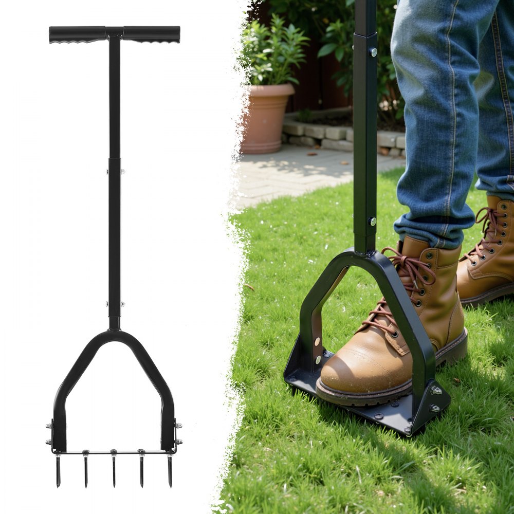 VEVOR Lawn Aerator, 9.2 in Manual Core Aerator Tool with 15 Iron Spikes, Long Handle & Wide Plate, Heavy Duty Grass