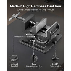 VEVOR Tilting Vise, 4.25 Inch Jaw Width, Portable Drill Press Bench Vise, 0-90° Adjustable Tilt, Durable Cast Iron