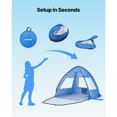 VEVOR Beach Tent Sun Shelter for 2 Person, UPF 50+ Protection, Portable Sun Shade Canopy with Carrying Bag & Sand