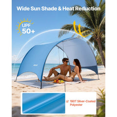 VEVOR Beach Tent Sun Shelter for 3 Person, UPF 50+ Protection, Portable Sun Shade Canopy with Carrying Bag & Ground