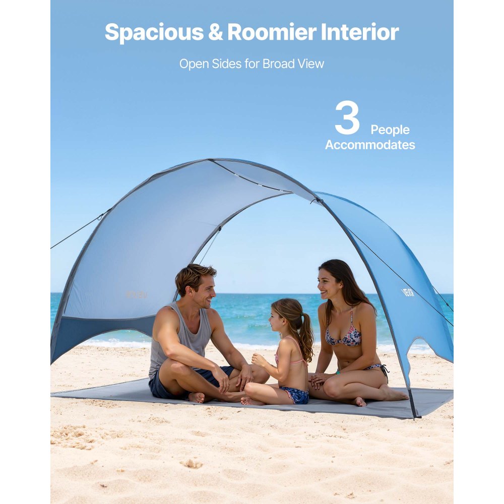 VEVOR Beach Tent Sun Shelter for 3 Person, UPF 50+ Protection, Portable Sun Shade Canopy with Carrying Bag & Ground