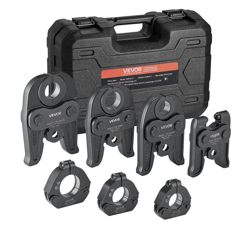 VEVOR 7PCS VMP Pressing Kit 1/2" to 2" - 3PCS Press Jaws, 3PCS Press Rings, 1PCS Actuator - Compatible with Megapress