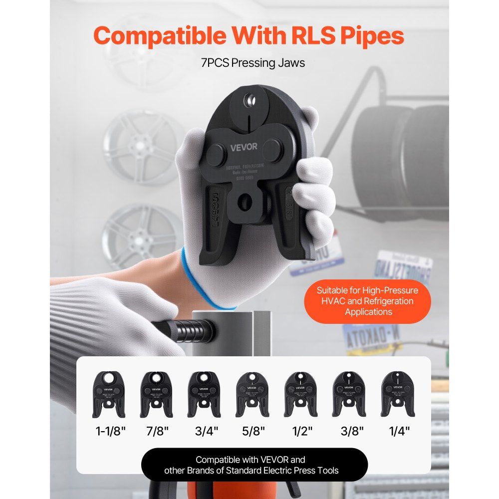 VEVOR 7PCS Pressing Jaws 1/4" to 1-1/8" - Compatible with RLS Copper Pipes, Work with 32KN Standard Press Tools for