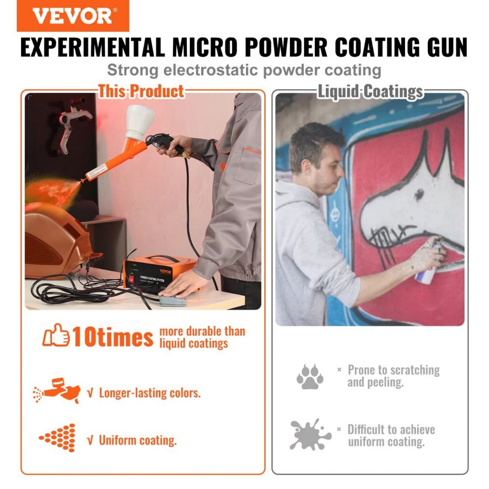 VEVOR Powder Coating System, 50KV Electrostatic Output Powder Coating Kit with Foot Switch, Spray Gun, Nozzles and