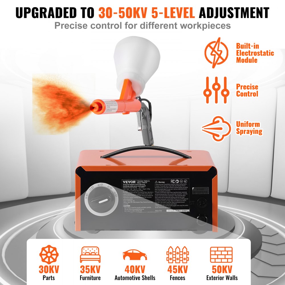 VEVOR Powder Coating System, 50KV Electrostatic Output Powder Coating Kit with Foot Switch, Spray Gun, Nozzles and