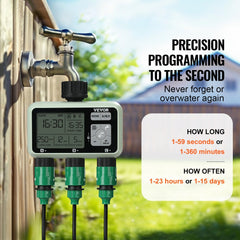 VEVOR Water Timer, 3 Outlets, Hose Watering Sprinkler Timer, with 3 Independent Watering Zone LCD Display Rain Delay