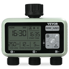 VEVOR Water Timer, 3 Outlets, Hose Watering Sprinkler Timer, with 3 Independent Watering Zone LCD Display Rain Delay