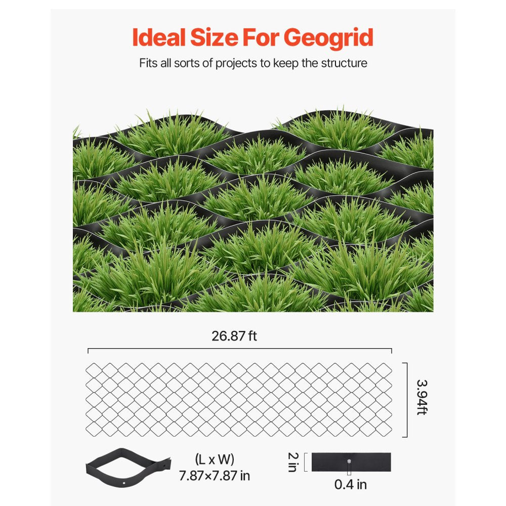 VEVOR Gravel Grid, 2 Inch Depth, 26.87 x 3.94 FT / 8200 x 1200 mm, 1880 LBS Per Sq ft Grass Ground Retainer, Permeable