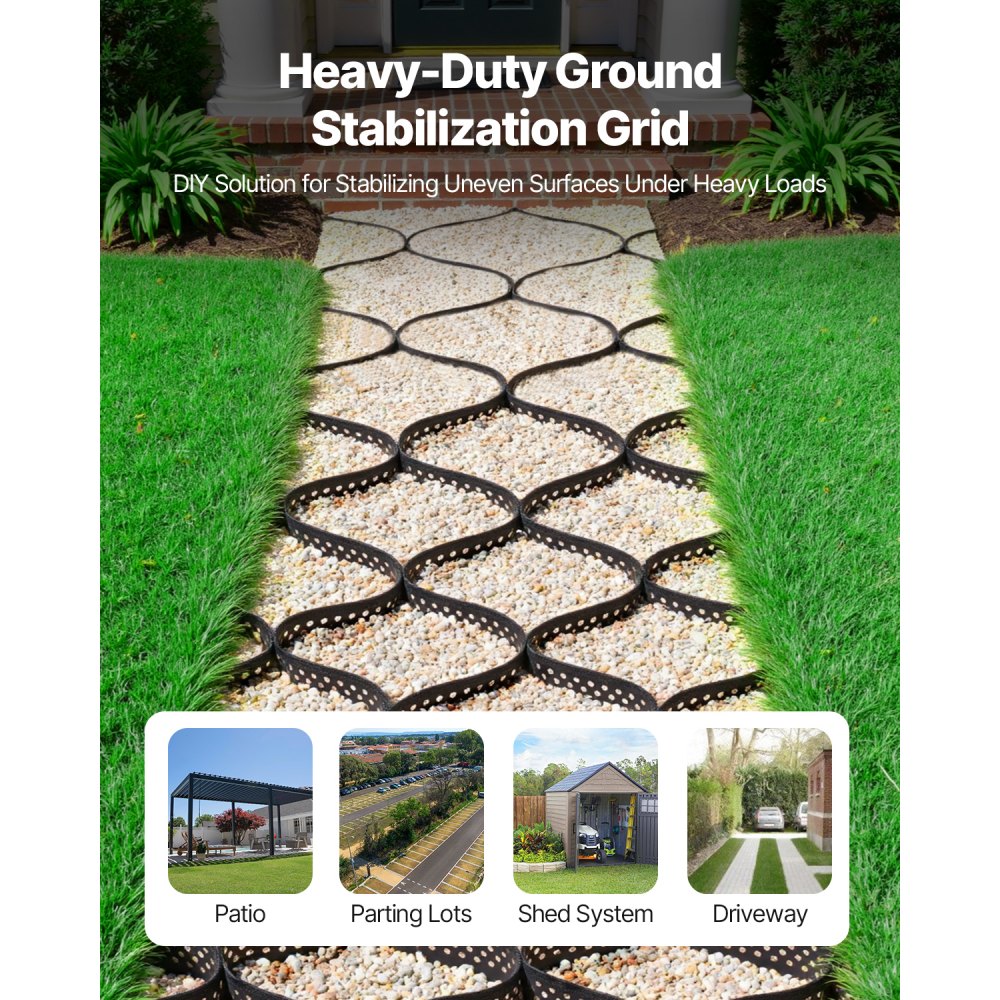 VEVOR Gravel Grid, 3 Inch Depth, 24.93 x 9.52 FT / 7600 x 2900 mm, 1880 LBS Per Sq ft Grass Ground Retainer, Permeable