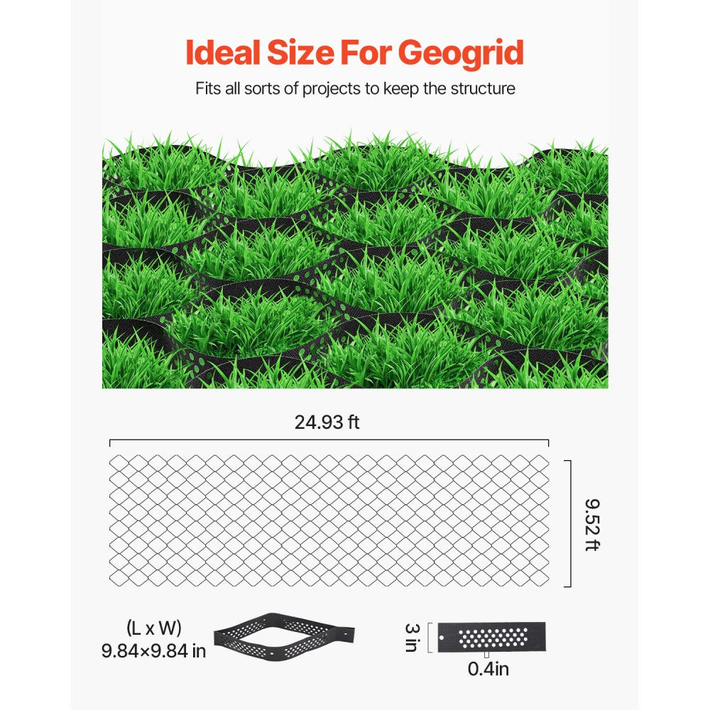VEVOR Gravel Grid, 3 Inch Depth, 24.93 x 9.52 FT / 7600 x 2900 mm, 1880 LBS Per Sq ft Grass Ground Retainer, Permeable