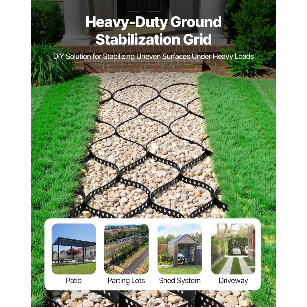 VEVOR Gravel Grid, 4 Inch Depth, 17.06 x 8.86 FT / 5200 x 2700 mm, 1880 LBS Per Sq ft Grass Ground Retainer, Permeable