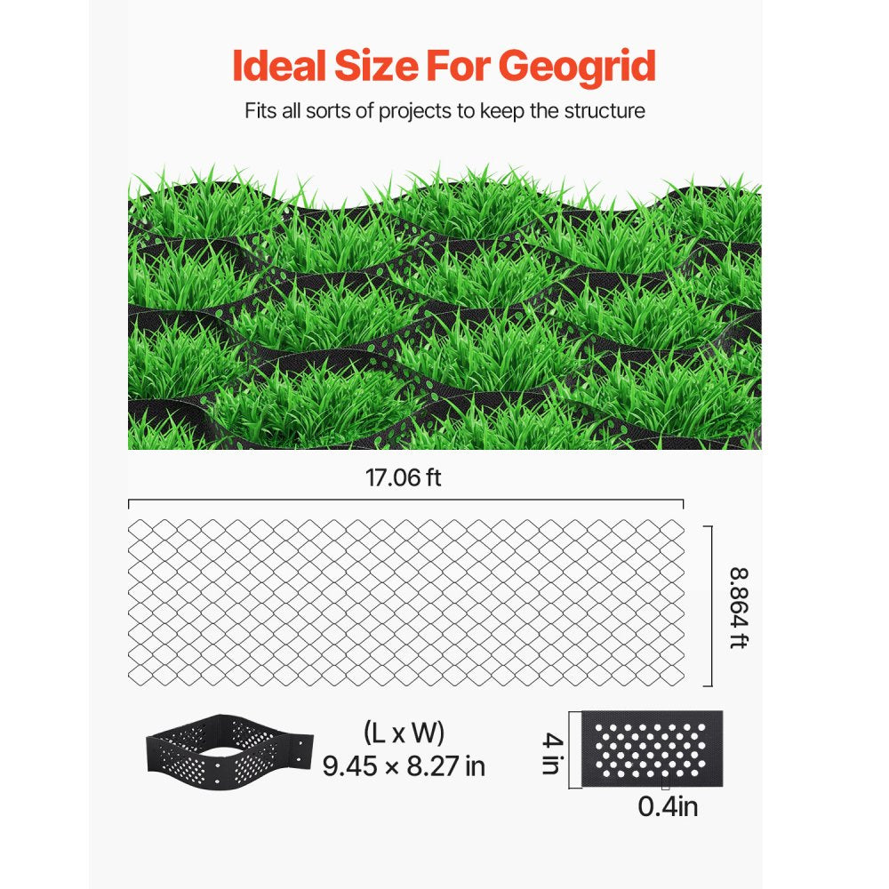 VEVOR Gravel Grid, 4 Inch Depth, 17.06 x 8.86 FT / 5200 x 2700 mm, 1880 LBS Per Sq ft Grass Ground Retainer, Permeable