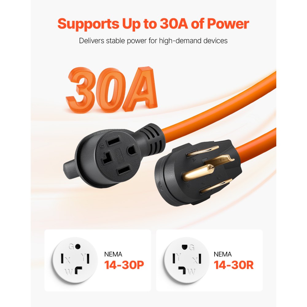 VEVOR 50 ft Dryer Extension Cord, 4-Prong NEMA 14-30P to 14-30R Dryer Cord, 125V/250V, STW 10AWG/4C, 30A, Pure Copper