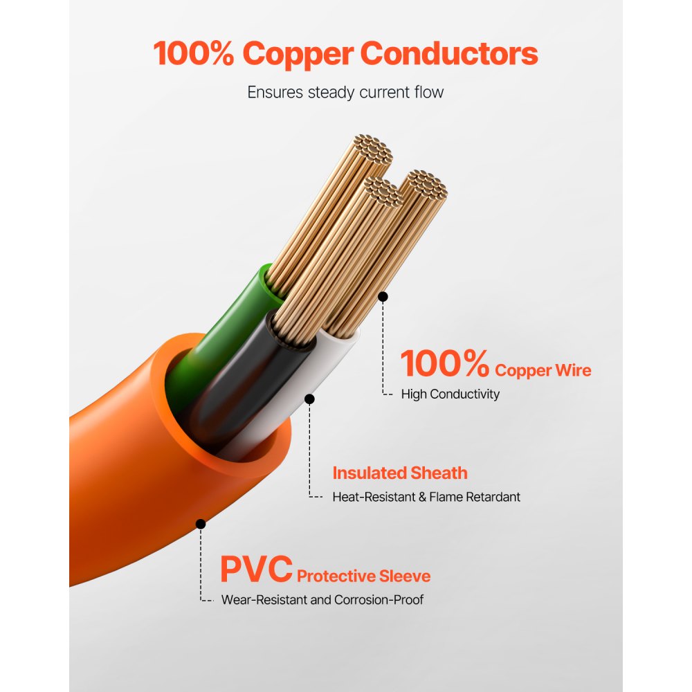 VEVOR 50 ft Dryer Extension Cord, 3-Prong NEMA 10-30P to 10-30R Dryer Cord, 125V/250V STW 10AWG/3C, 30A, Pure Copper