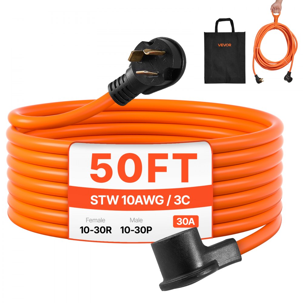 VEVOR 50 ft Dryer Extension Cord, 3-Prong NEMA 10-30P to 10-30R Dryer Cord, 125V/250V STW 10AWG/3C, 30A, Pure Copper