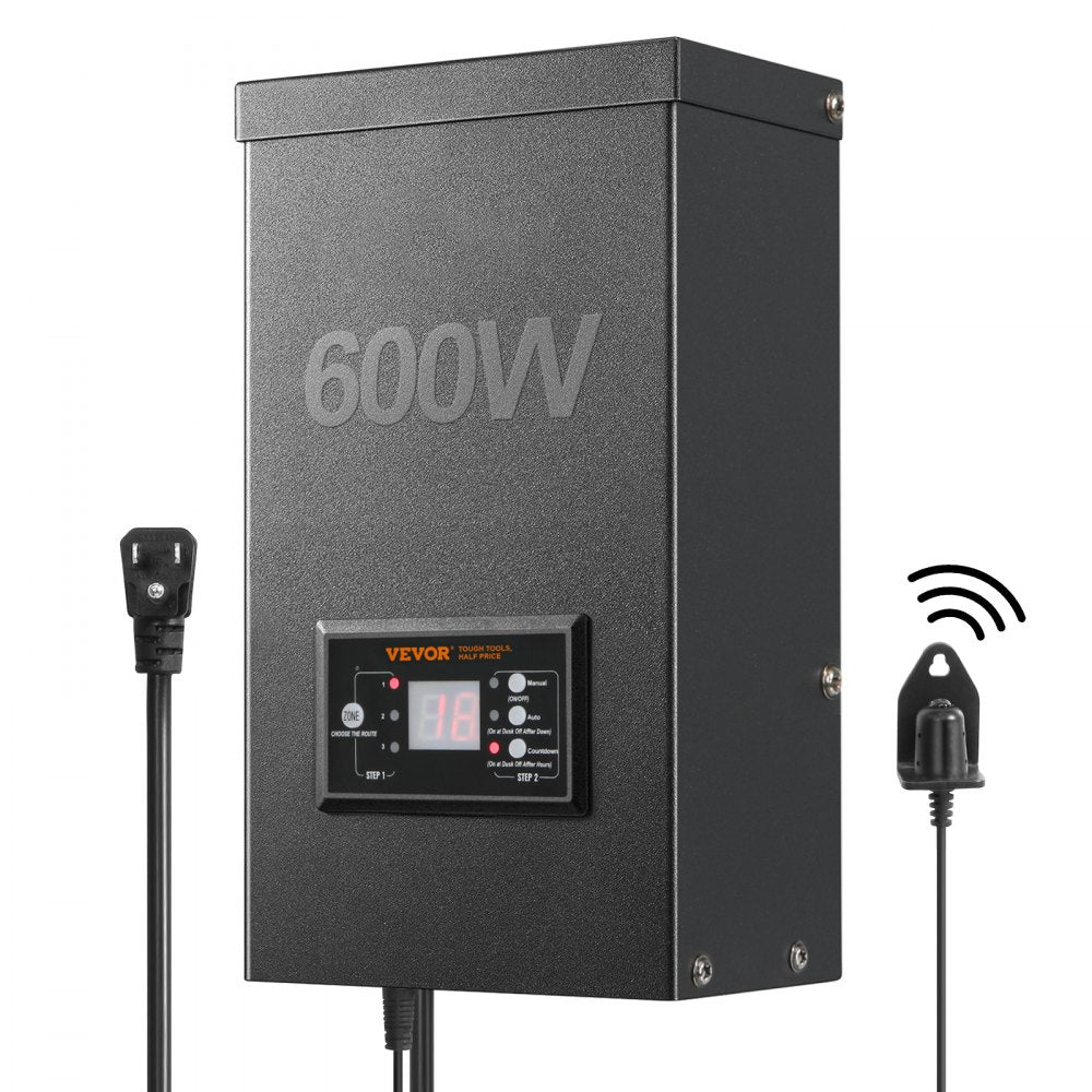 VEVOR 600W Landscape Transformer, Timer & Photocell Sensor Equipped, Weatherproof Outdoor Lighting Converter, 120V AC