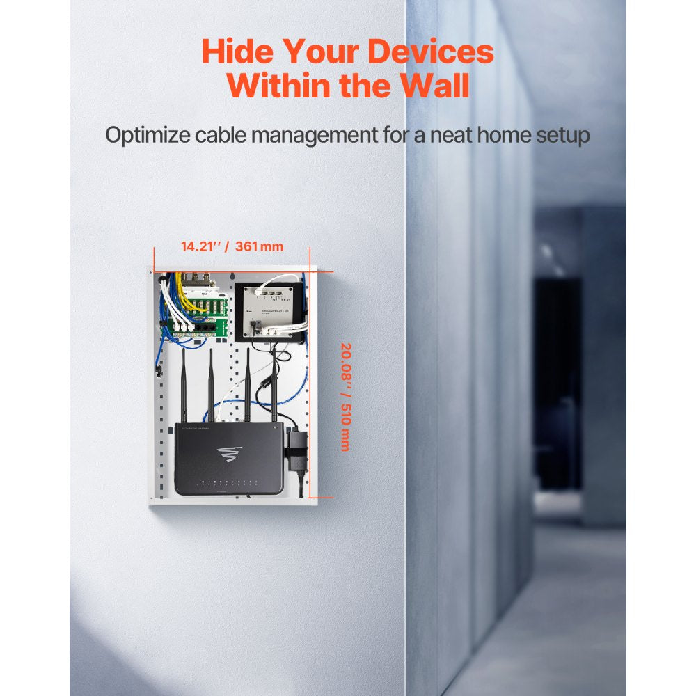 VEVOR Structured Media Enclosure, 20-Inch, Recessed in-Wall Media Box with Cover, Wall-Mount Cable Management Box Kit