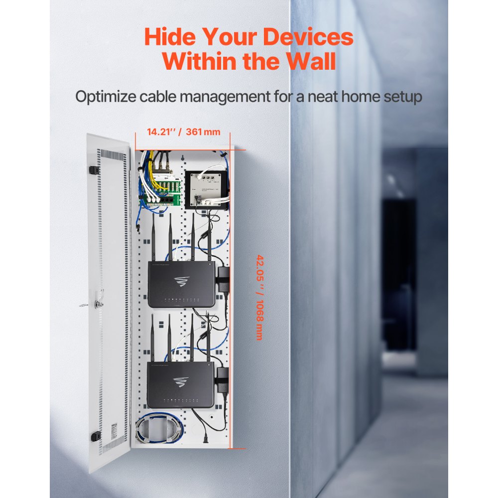 VEVOR Media Enclosure, 42-Inch, Structured Media Center with Vented Hinged Door, Cable Management Box, Structured
