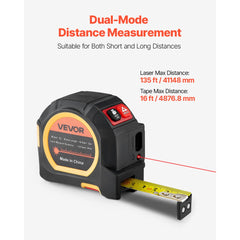 VEVOR 2-in-1 Laser Tape Measure, 135Ft Rechargeable Laser Measurement Tool & 16Ft Measuring Tape with Magnetic, 4