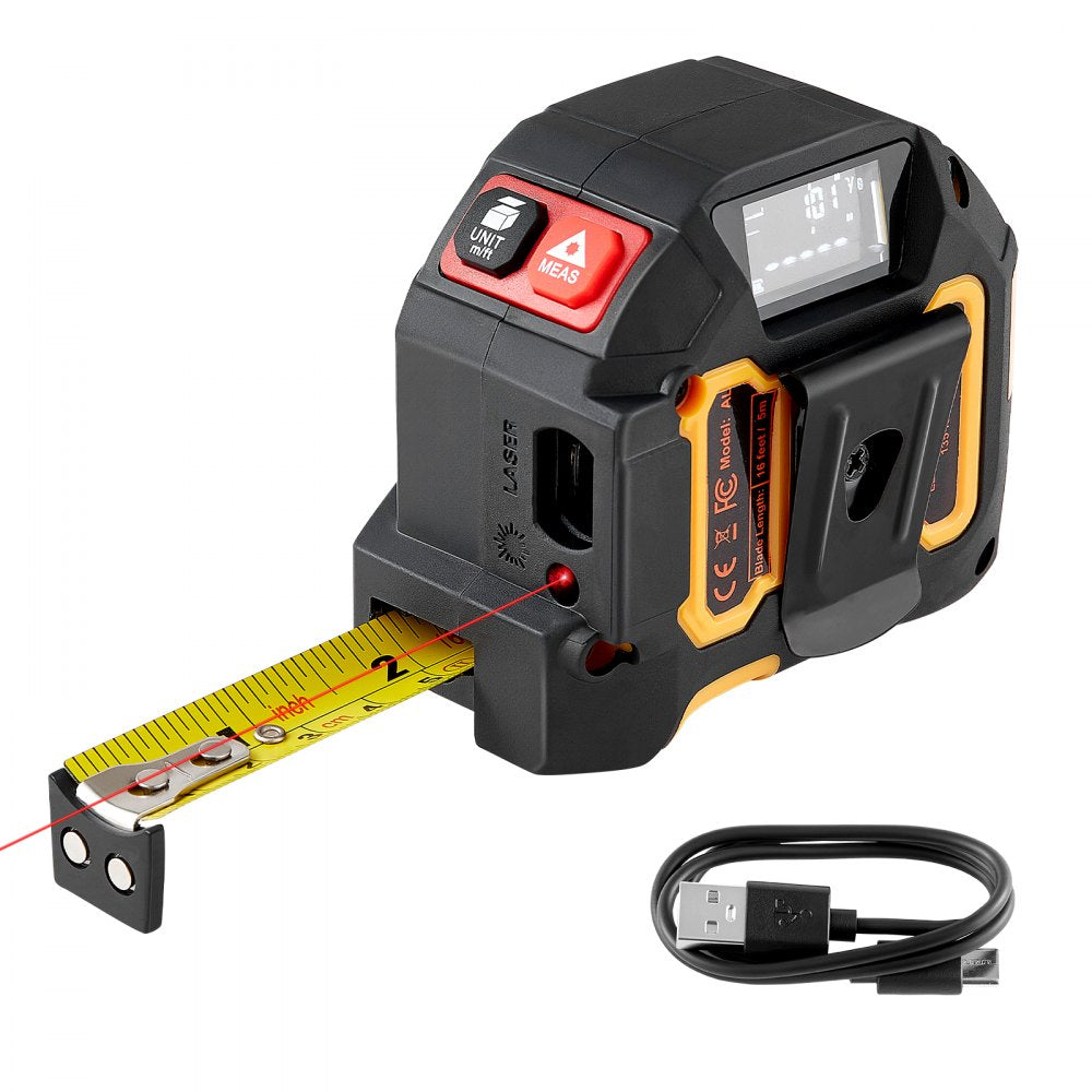 VEVOR 2-in-1 Laser Tape Measure, 135Ft Rechargeable Laser Measurement Tool & 16Ft Measuring Tape with Magnetic, 4
