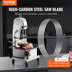 VEVOR Band Saw Blade, 51.2x0.63x0.02 inch, 5 PCS/Pack Meat Bandsaw Blades for Replacement, Carbon Steel Blade, Meat
