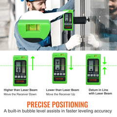 VEVOR Laser Receiver, 197 ft Working Range, Green Laser and Red Beam Detector for Pulsing Line Lasers, Customizable
